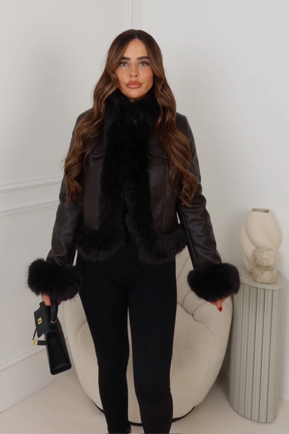 LEMARA CHOCOLATE FUAX LEATHER JACKET - Image 4