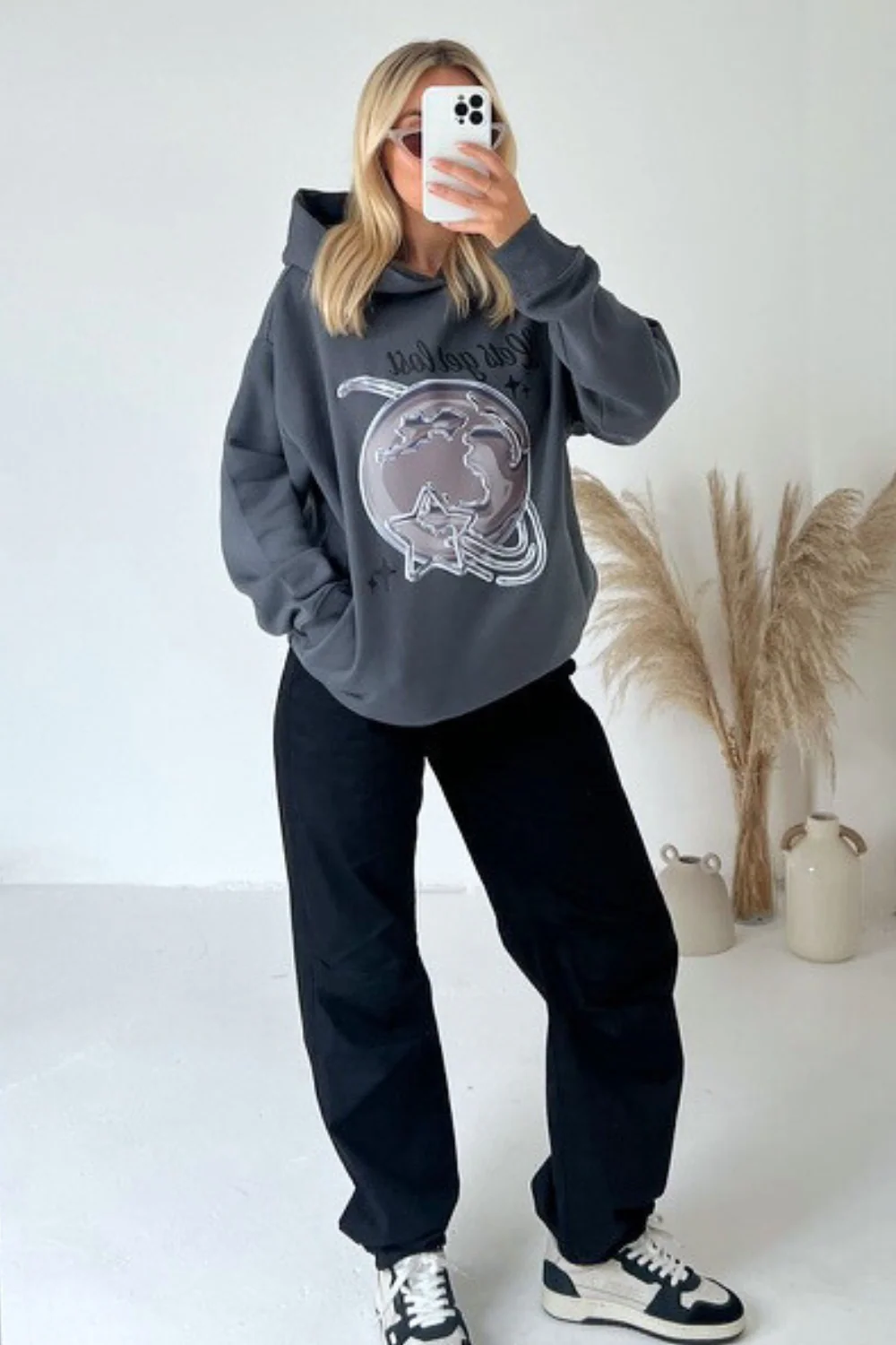 Lets get lost steel grey printed  relaxed hoodie - Image 2