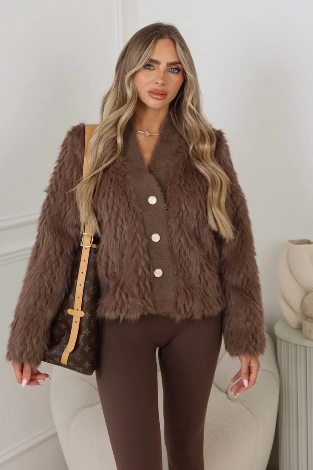 Libby chocolate faux fur jacket - Image 2