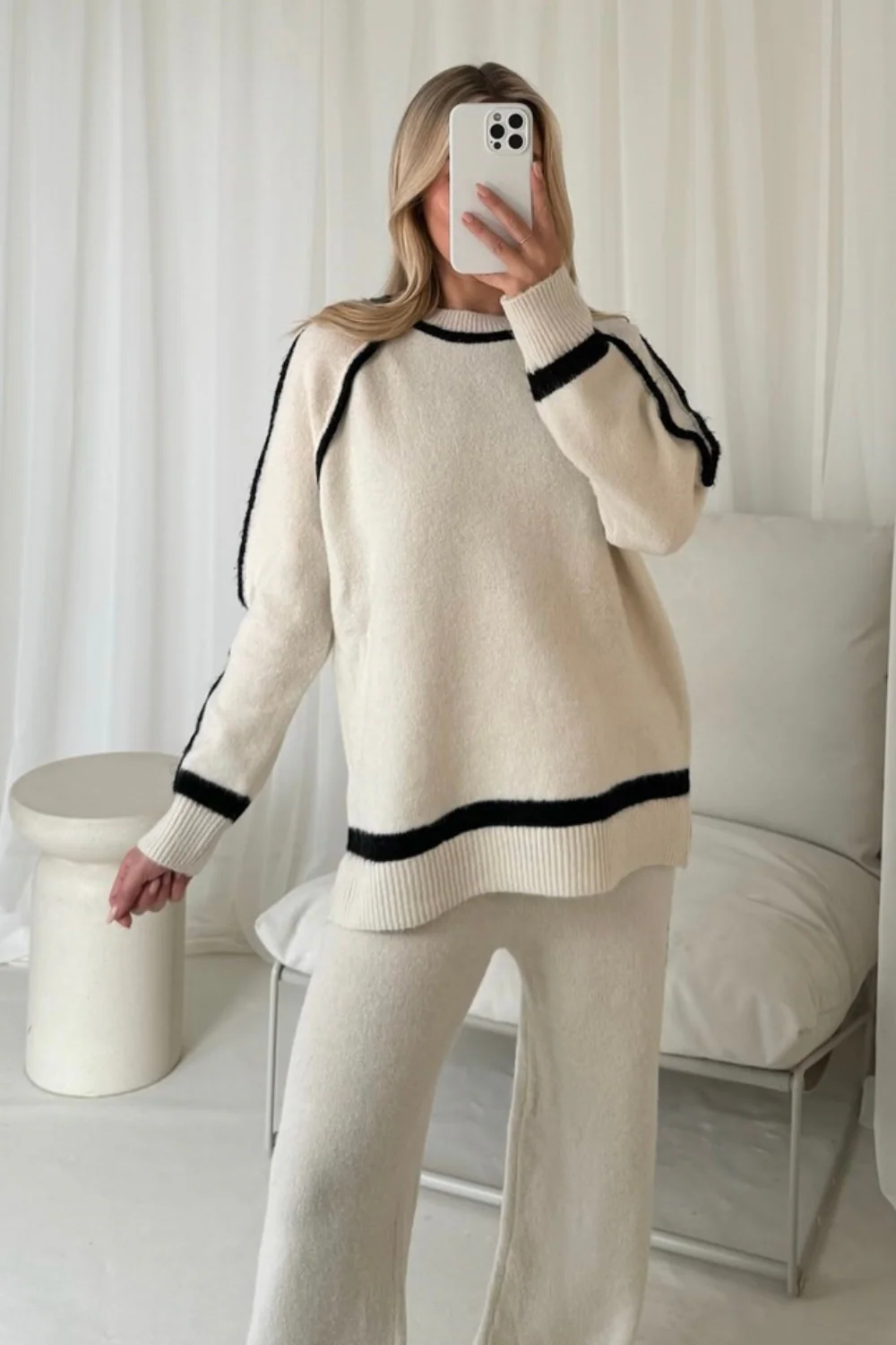 Liberty cream knit sweater and trouser loungewear - Image 2