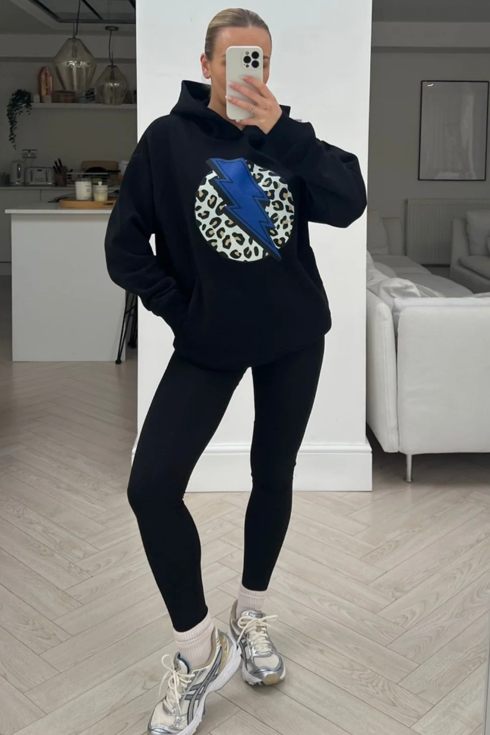 Lightening leopard premium black & blue printed hoodie - Image 2