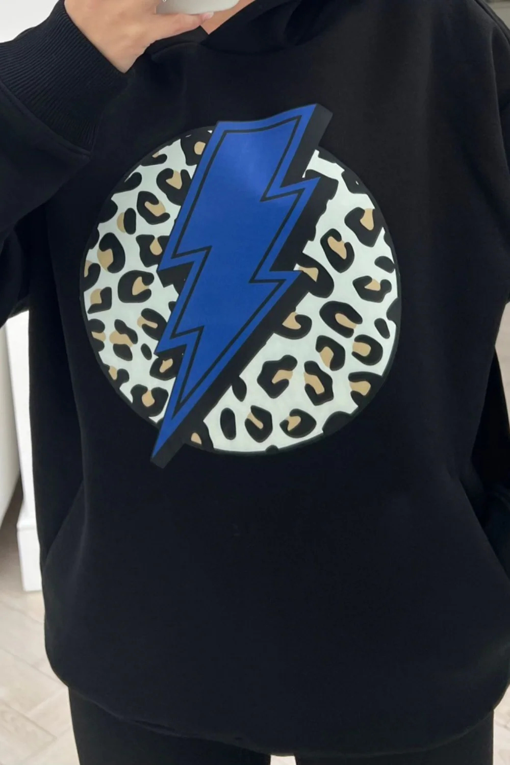 Lightening leopard premium black & blue printed hoodie - Image 3