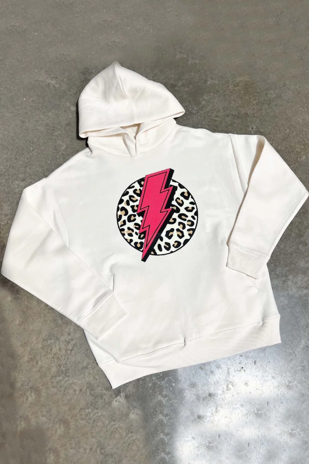 Lightening leopard premium ecru & pink printed hoodie - Image 3