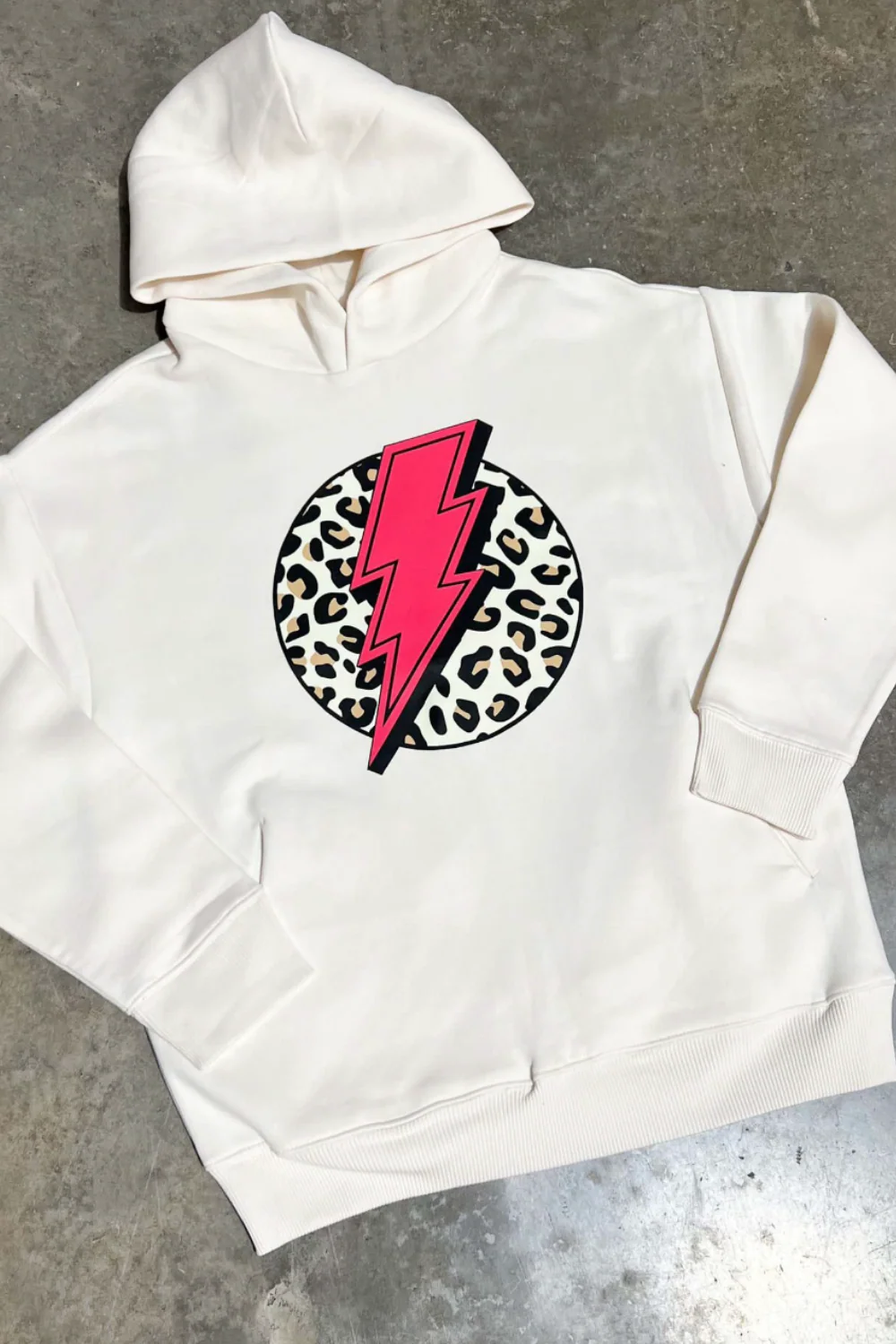 Lightening leopard premium ecru & pink printed hoodie - Image 4
