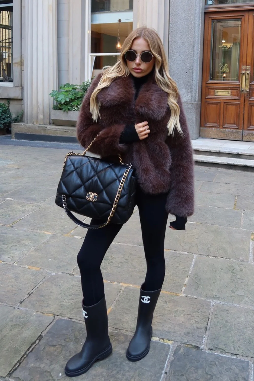 Lily chocolate short faux fur jacket - Image 2