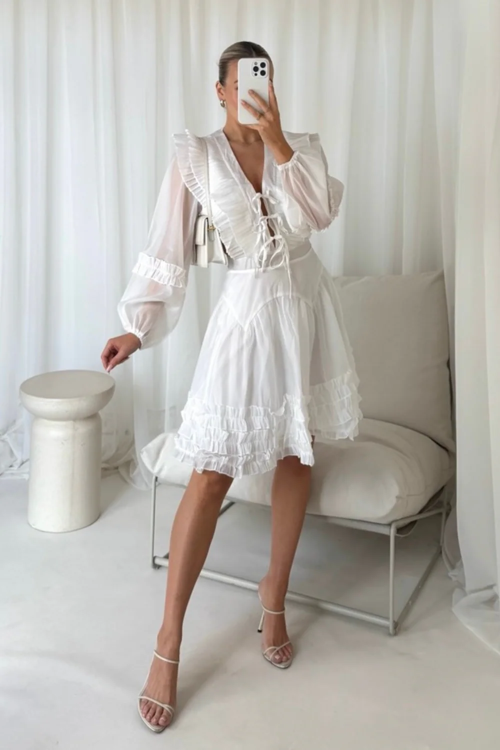 Lisa white sailor collar sheer dress