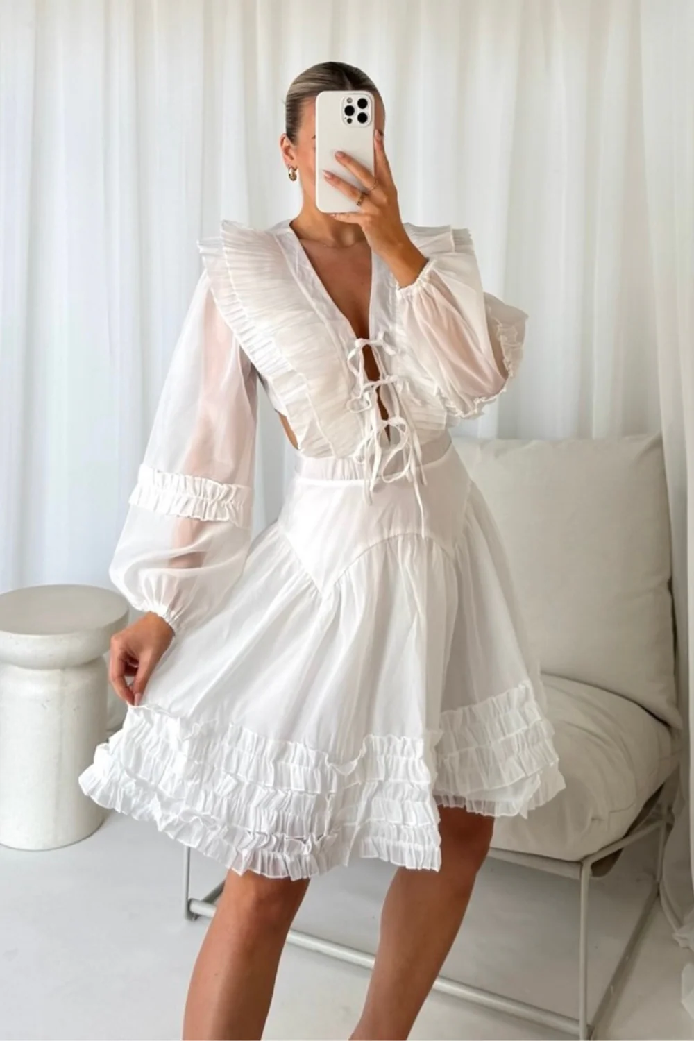 Lisa white sailor collar sheer dress - Image 2