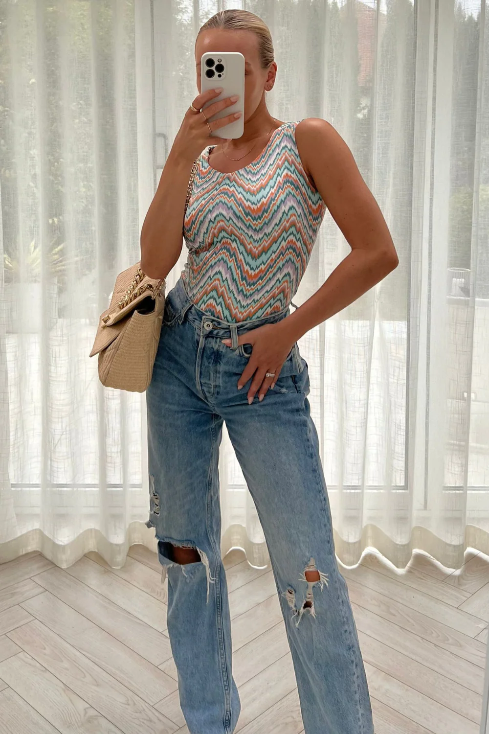 Listra multi zigzag double lined sleeveless bodysuit - Image 2