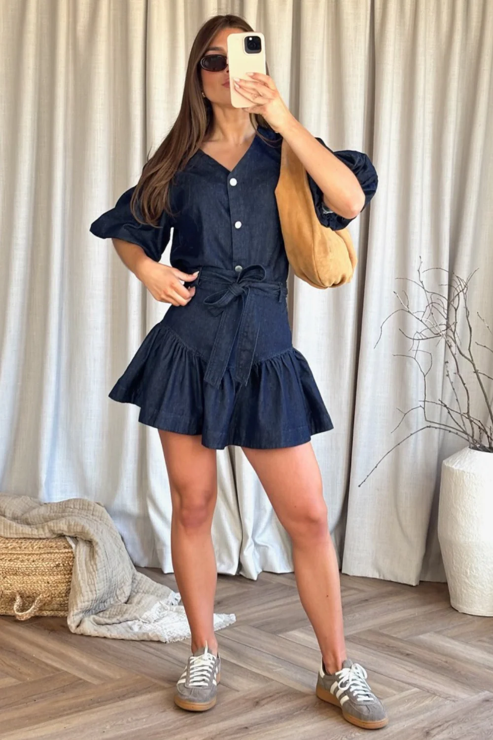 Lizzie dark denim puff sleeve blouse & skirt co ord - Image 3