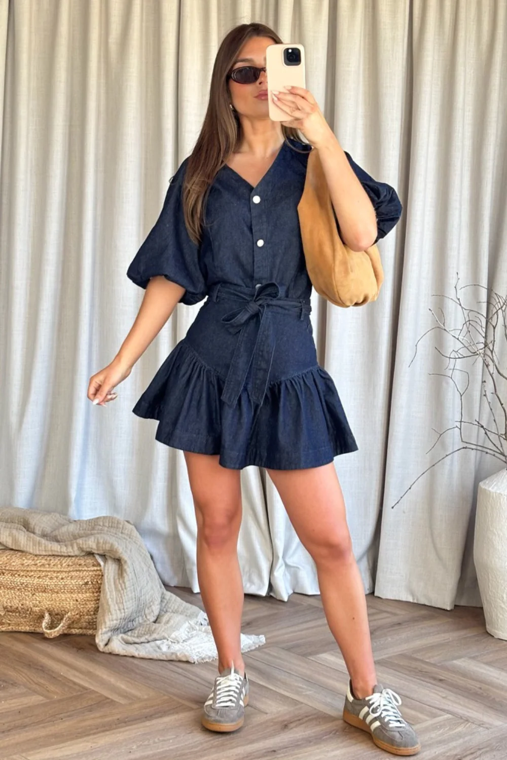 Lizzie dark denim puff sleeve blouse & skirt co ord - Image 5