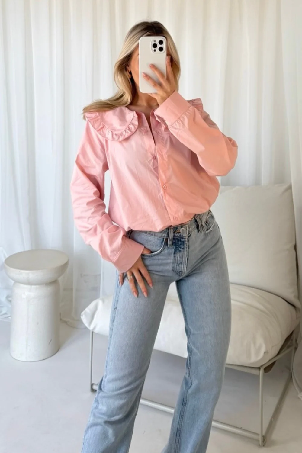 Lizzie pink oversized frill collar shirt