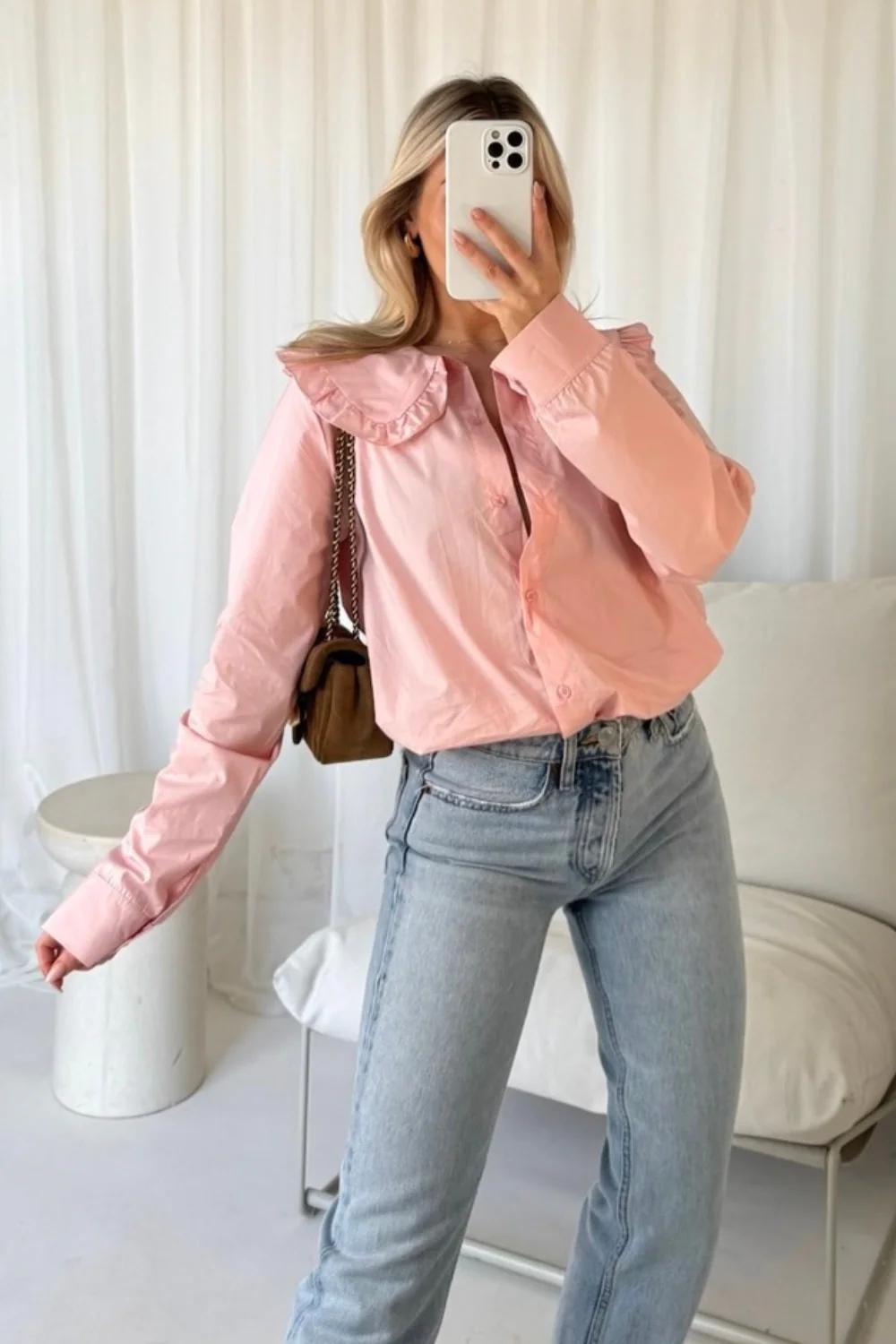 Lizzie pink oversized frill collar shirt - Image 3