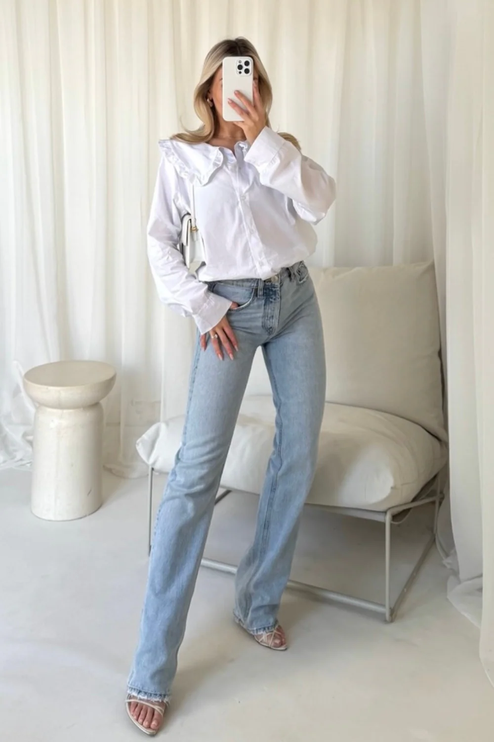 Lizzie white oversized frill collar shirt - Image 2