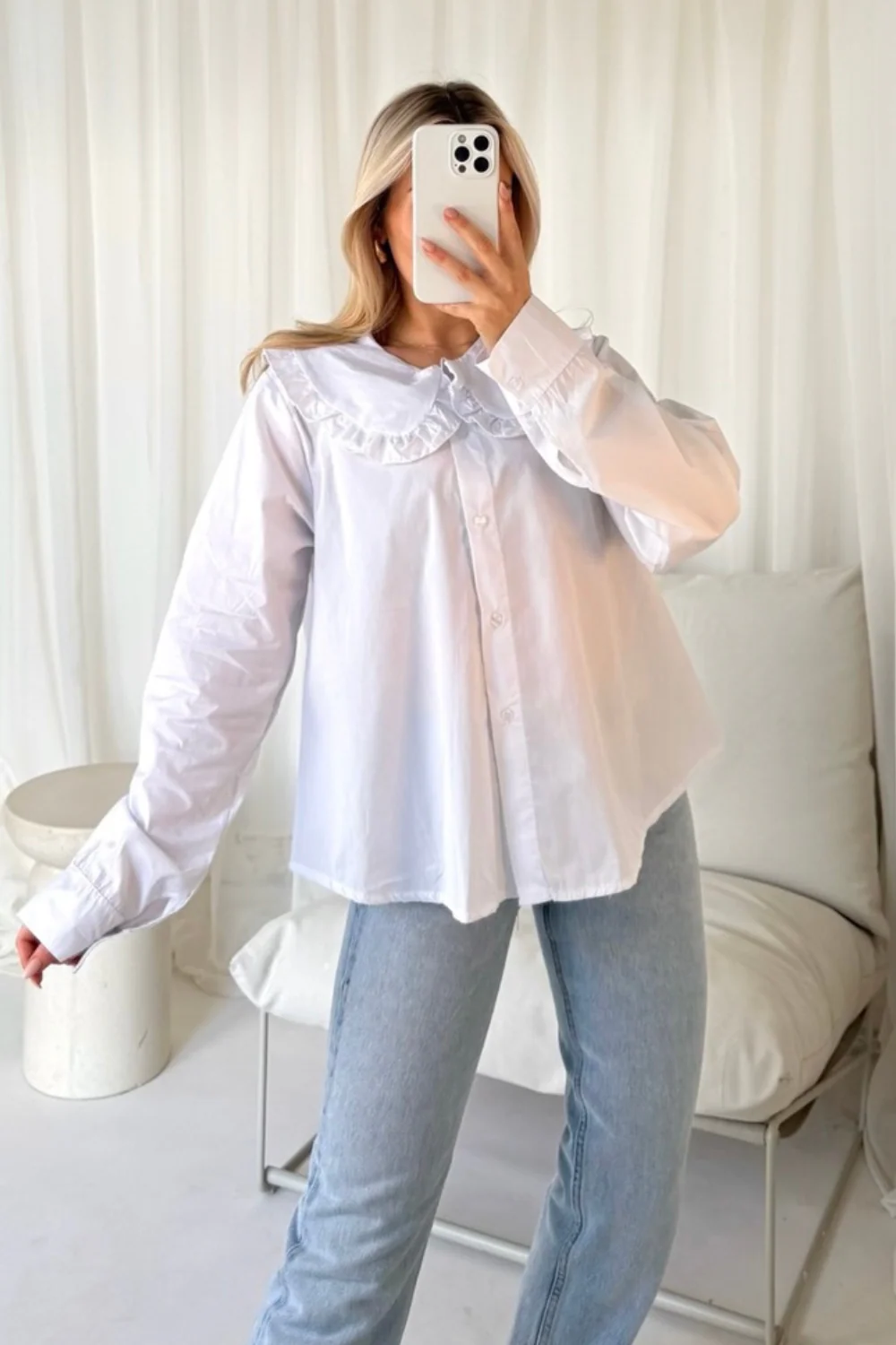 Lizzie white oversized frill collar shirt - Image 3