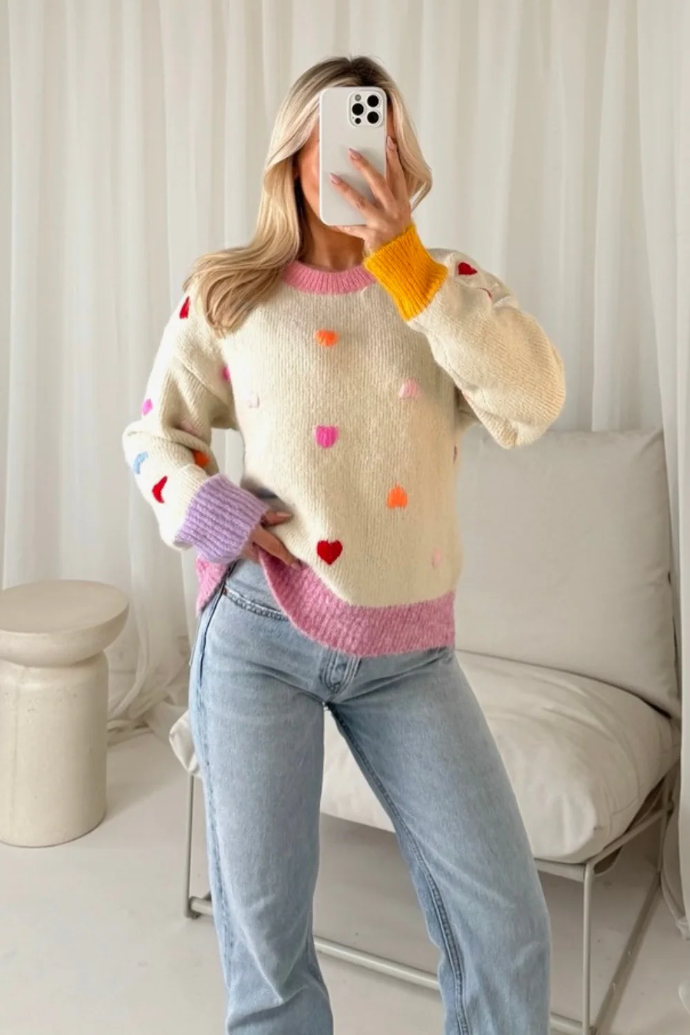 Lola cream knit heart jumper - Image 3