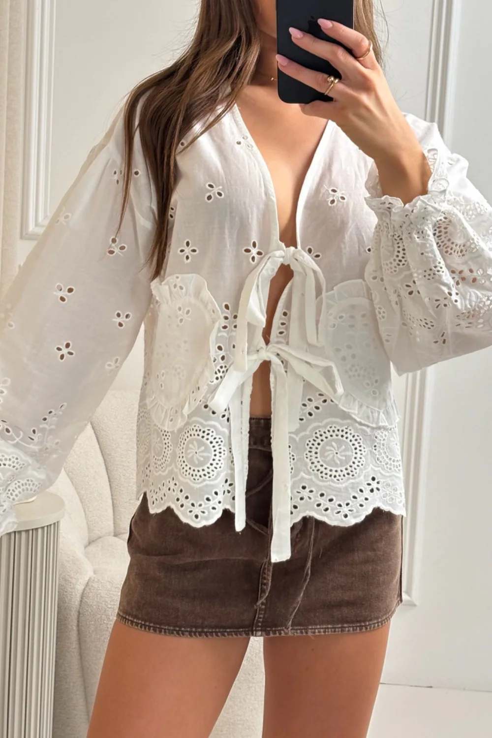 Lolita white broderie tie front shirt - Image 2