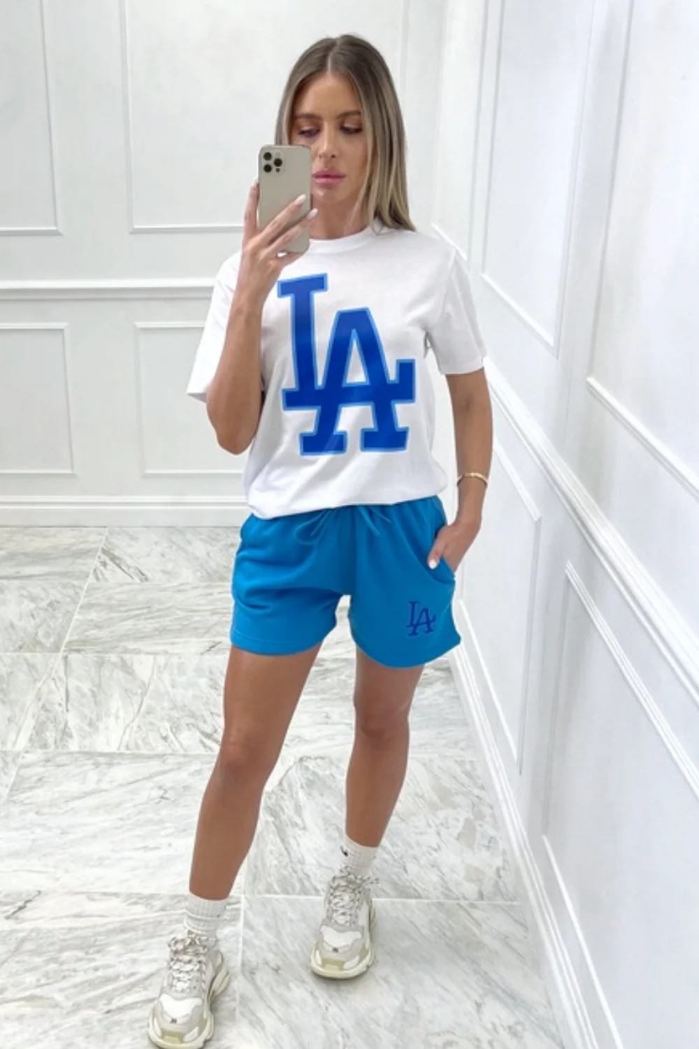 Los Angeles blue printed short co-ord - Image 4