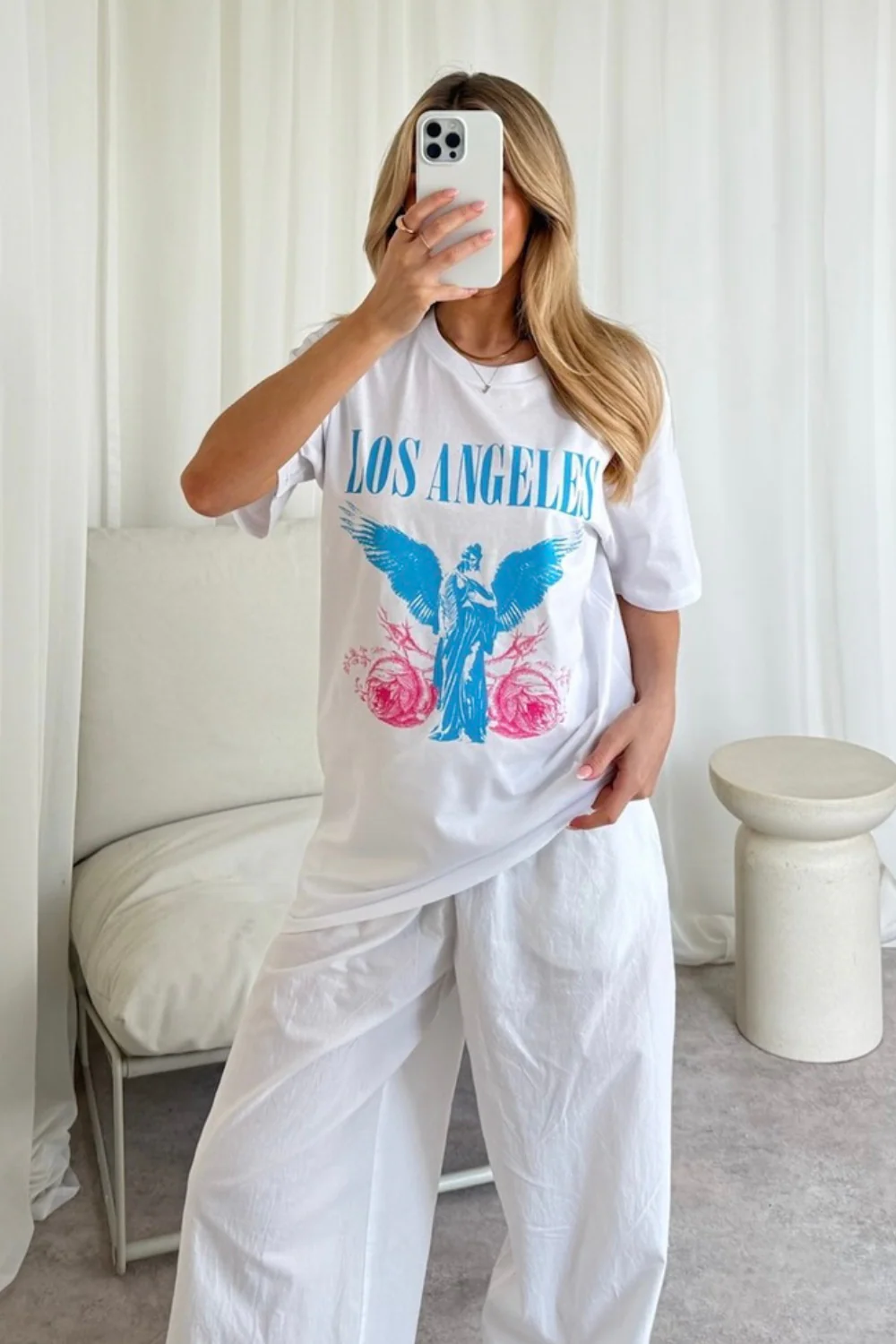 Los angeles blue printed white T-shirt