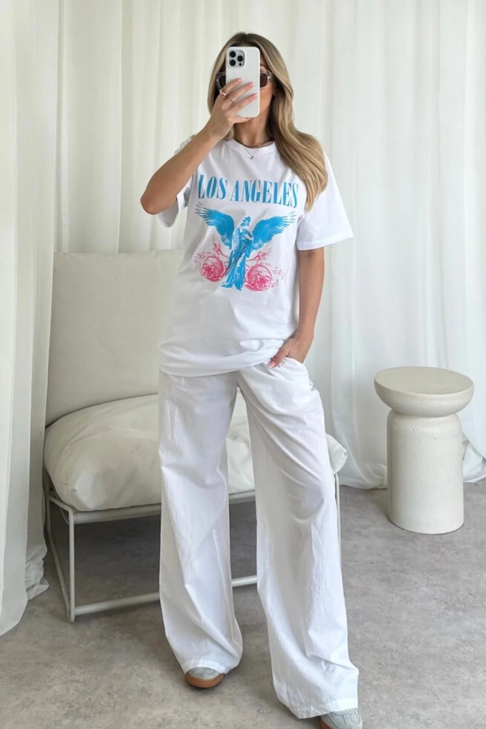 Los angeles blue printed white T-shirt - Image 3