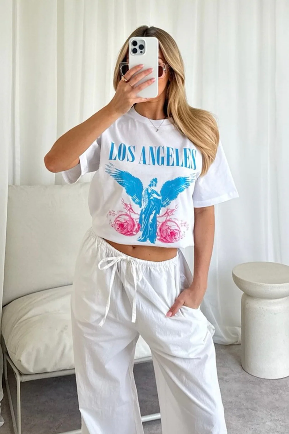 Los angeles blue printed white T-shirt - Image 4