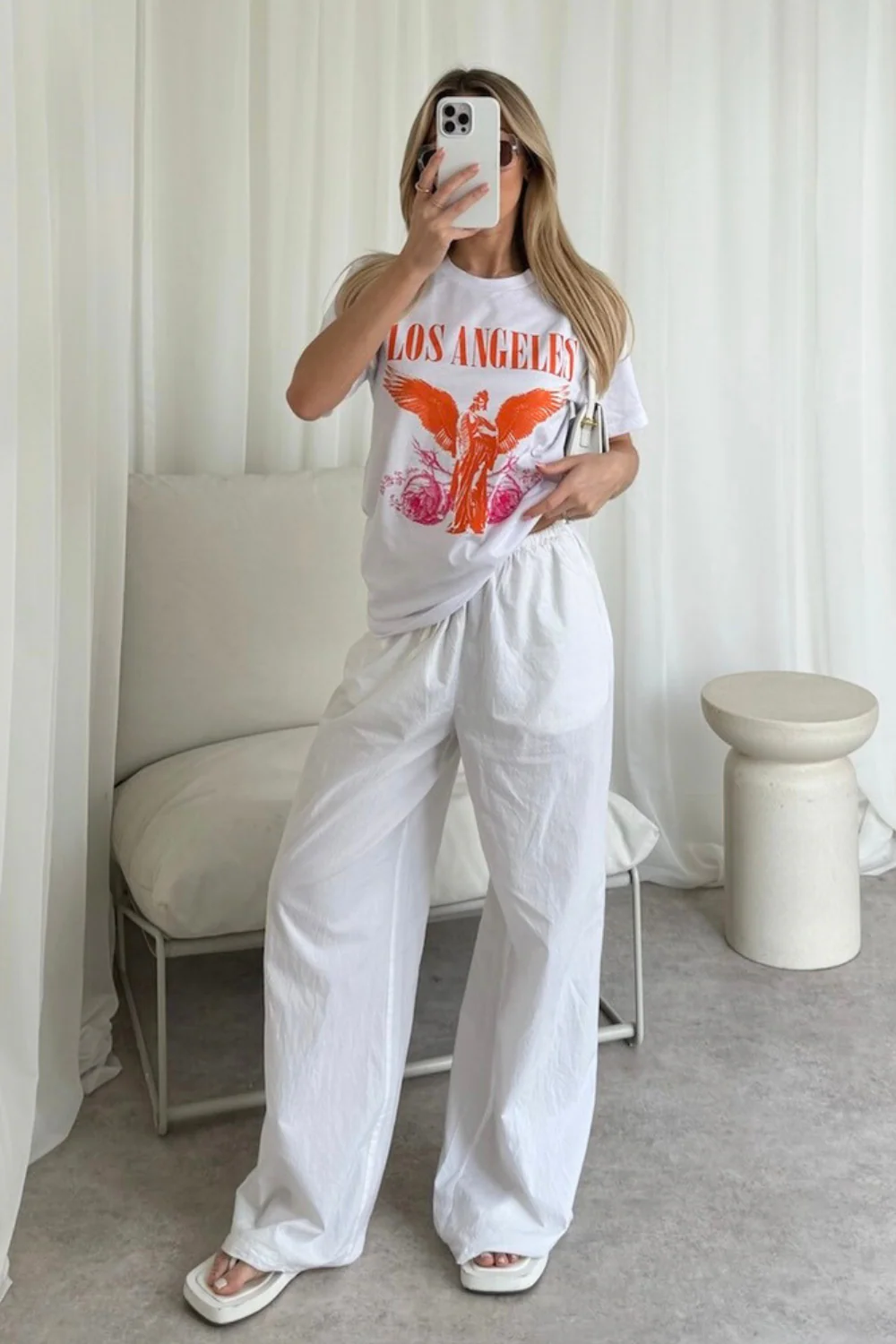 Los Angeles orange printed white T-shirt