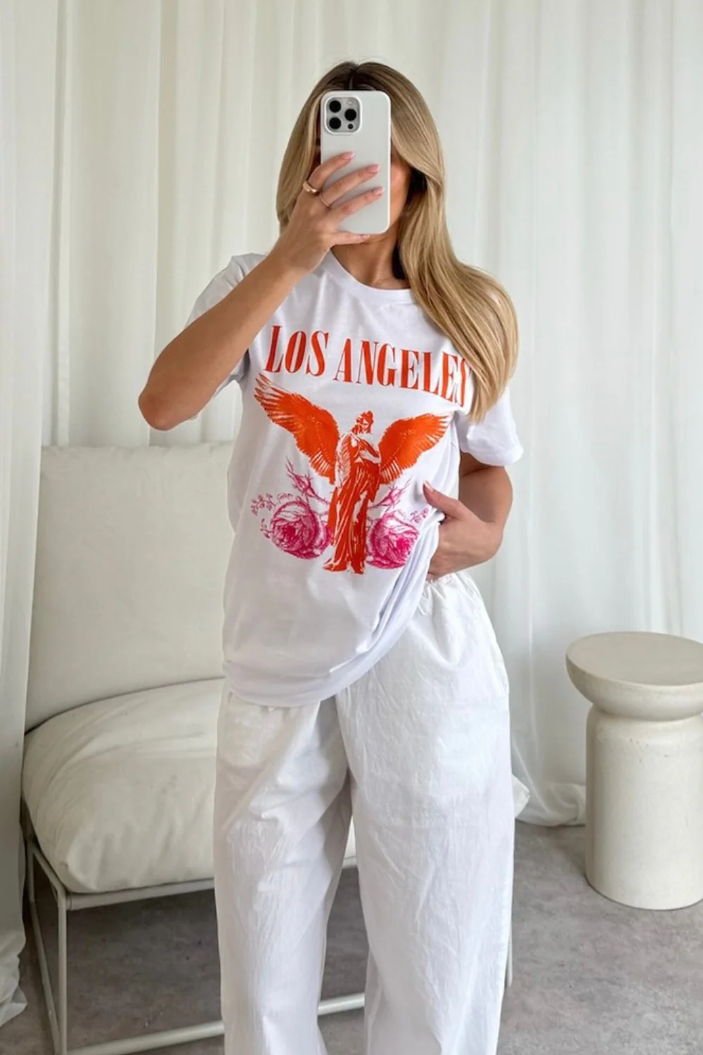 Los Angeles orange printed white T-shirt - Image 2