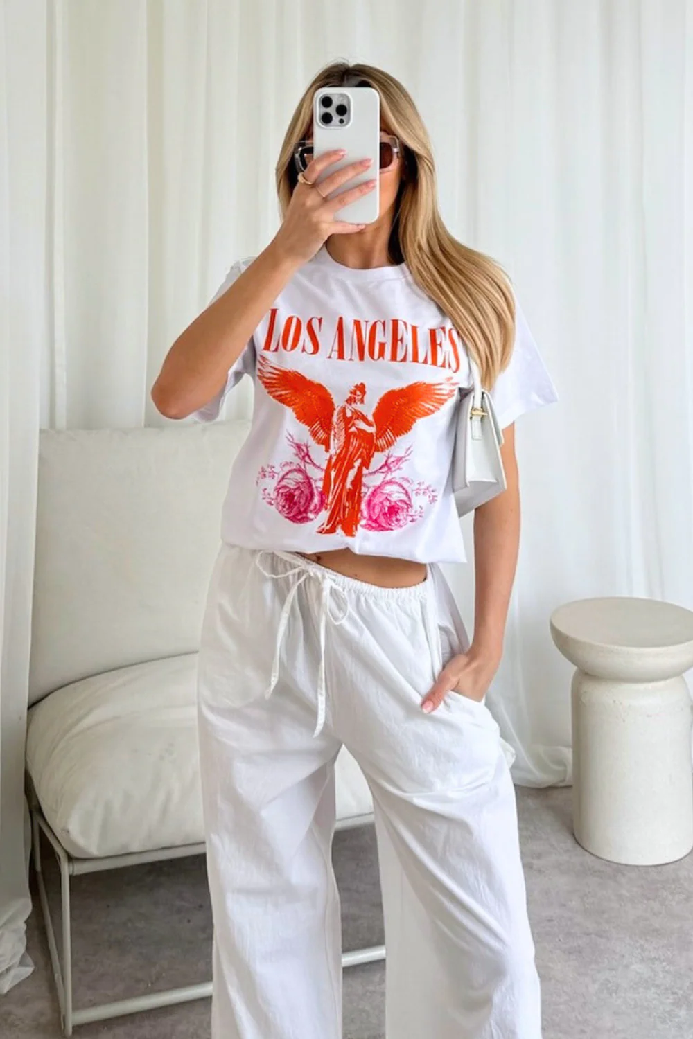 Los Angeles orange printed white T-shirt - Image 3