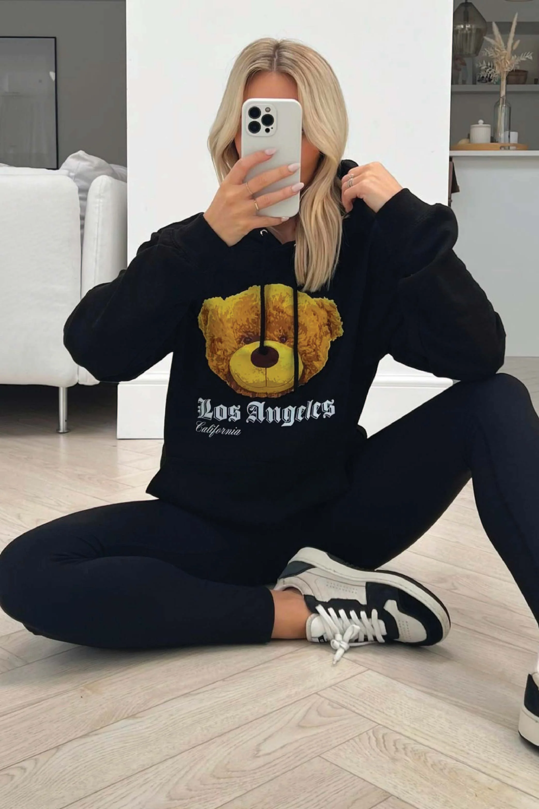 Los Angeles teddy black printed hoodie - Image 3