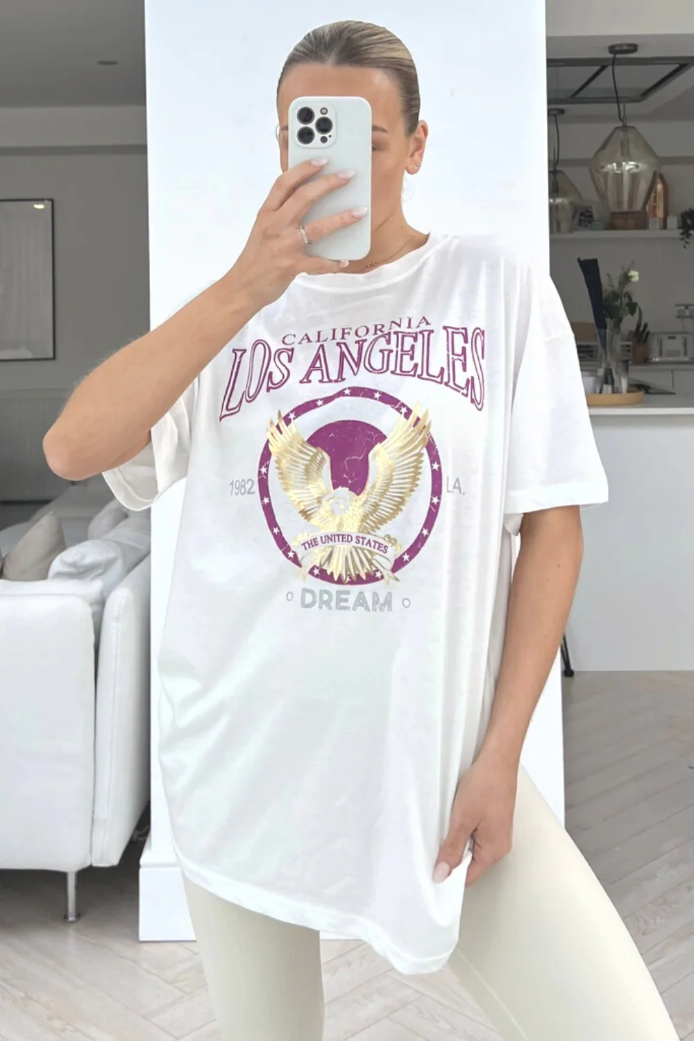 Los Angeles white & gold premium printed tee