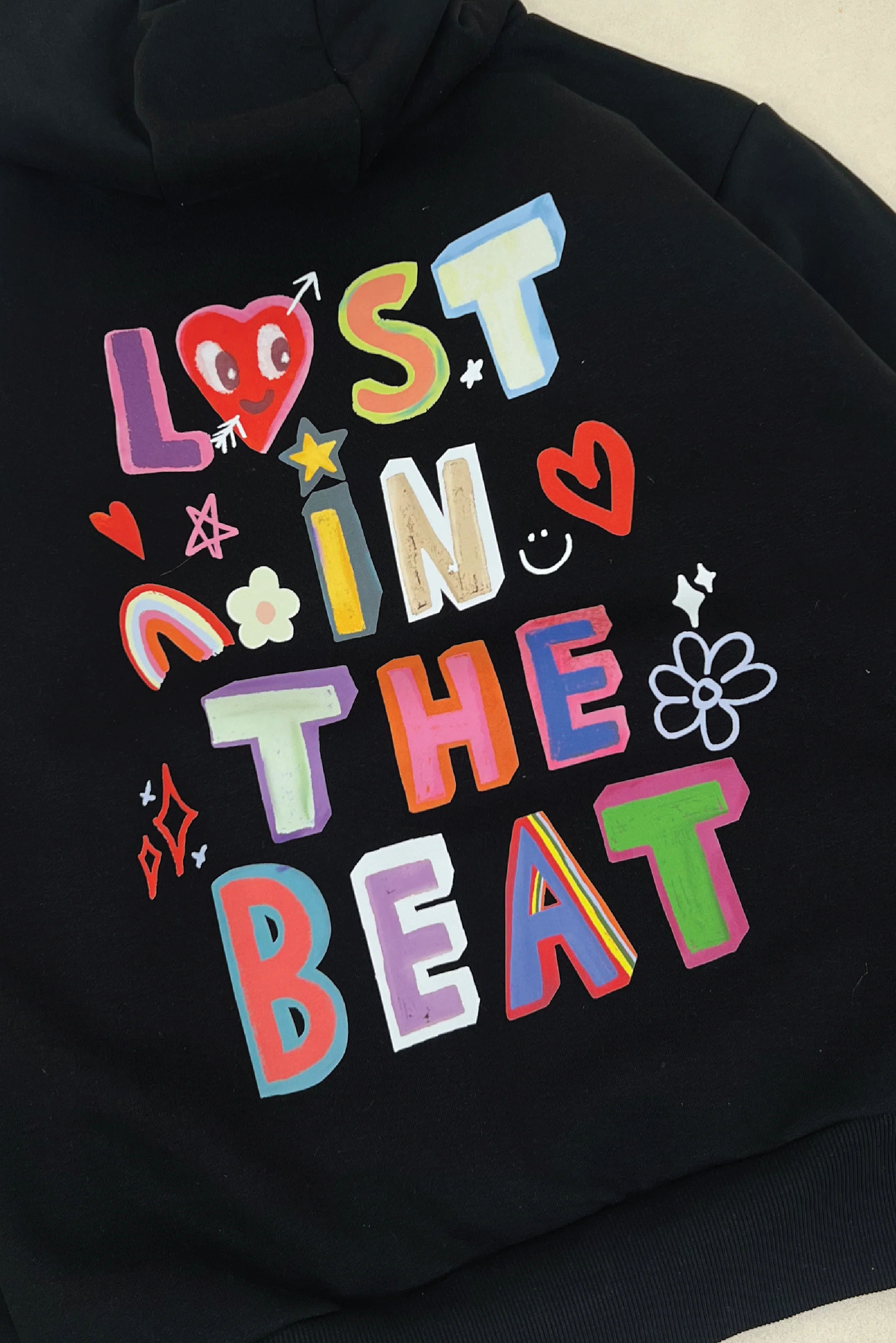 Lost in the beat black printed premium hoodie - Image 6