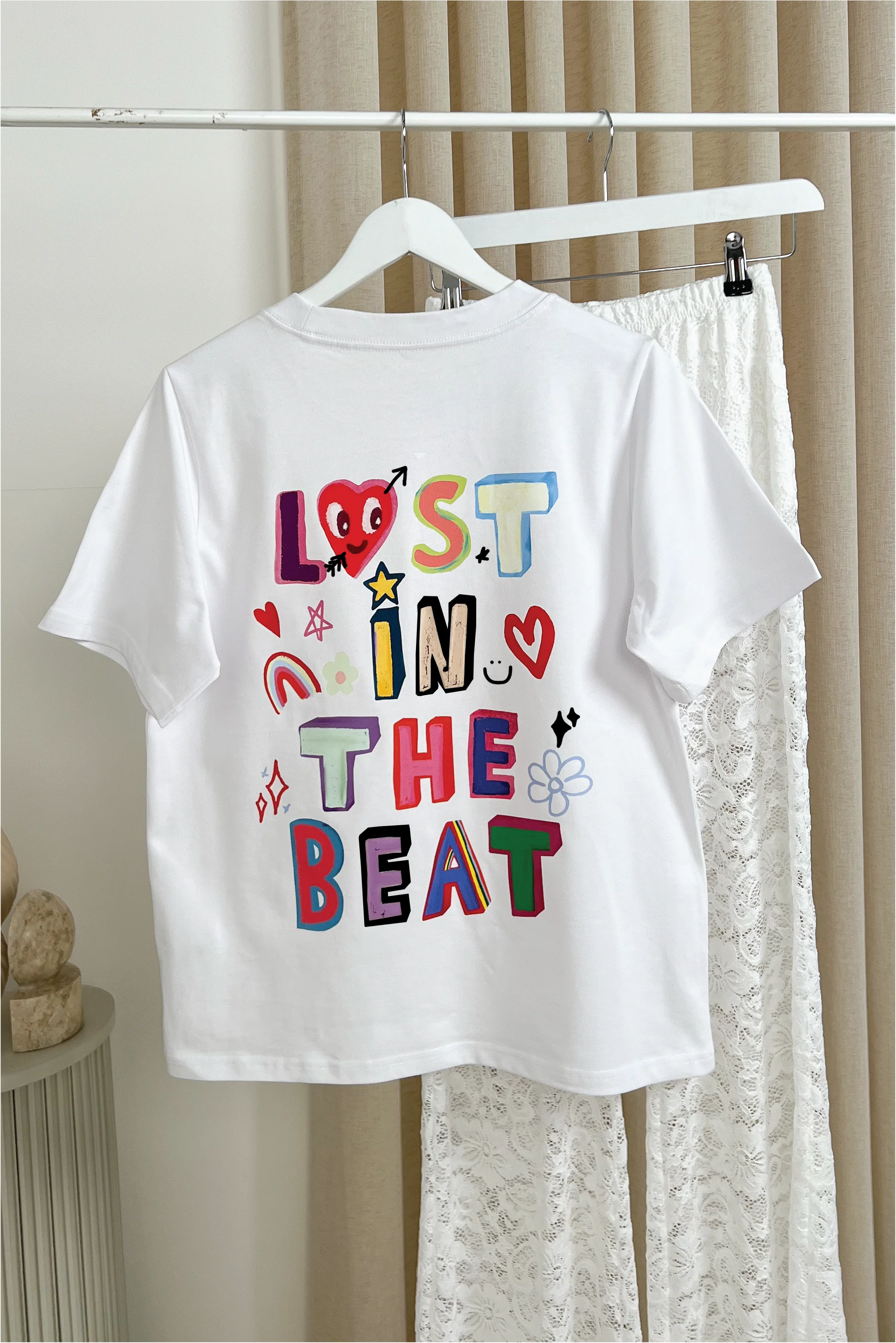 Lost in the beat white back print heavyweight oversized t-shirt - Image 3