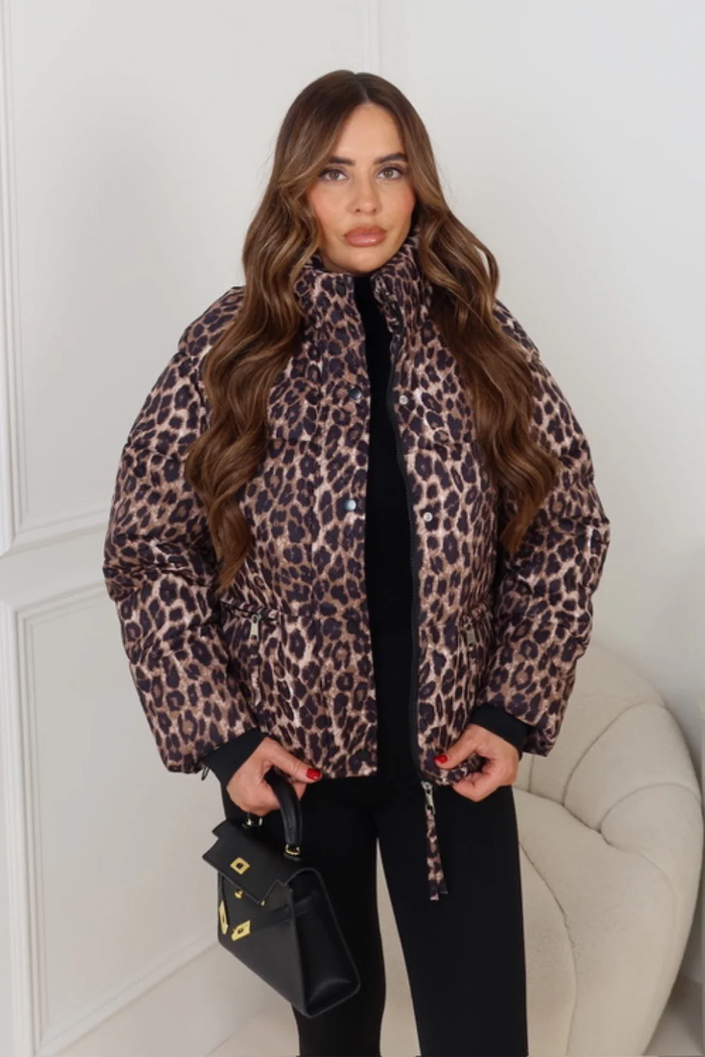 LOTAN LEOPARD HIGH NECK PUFFER JACKET