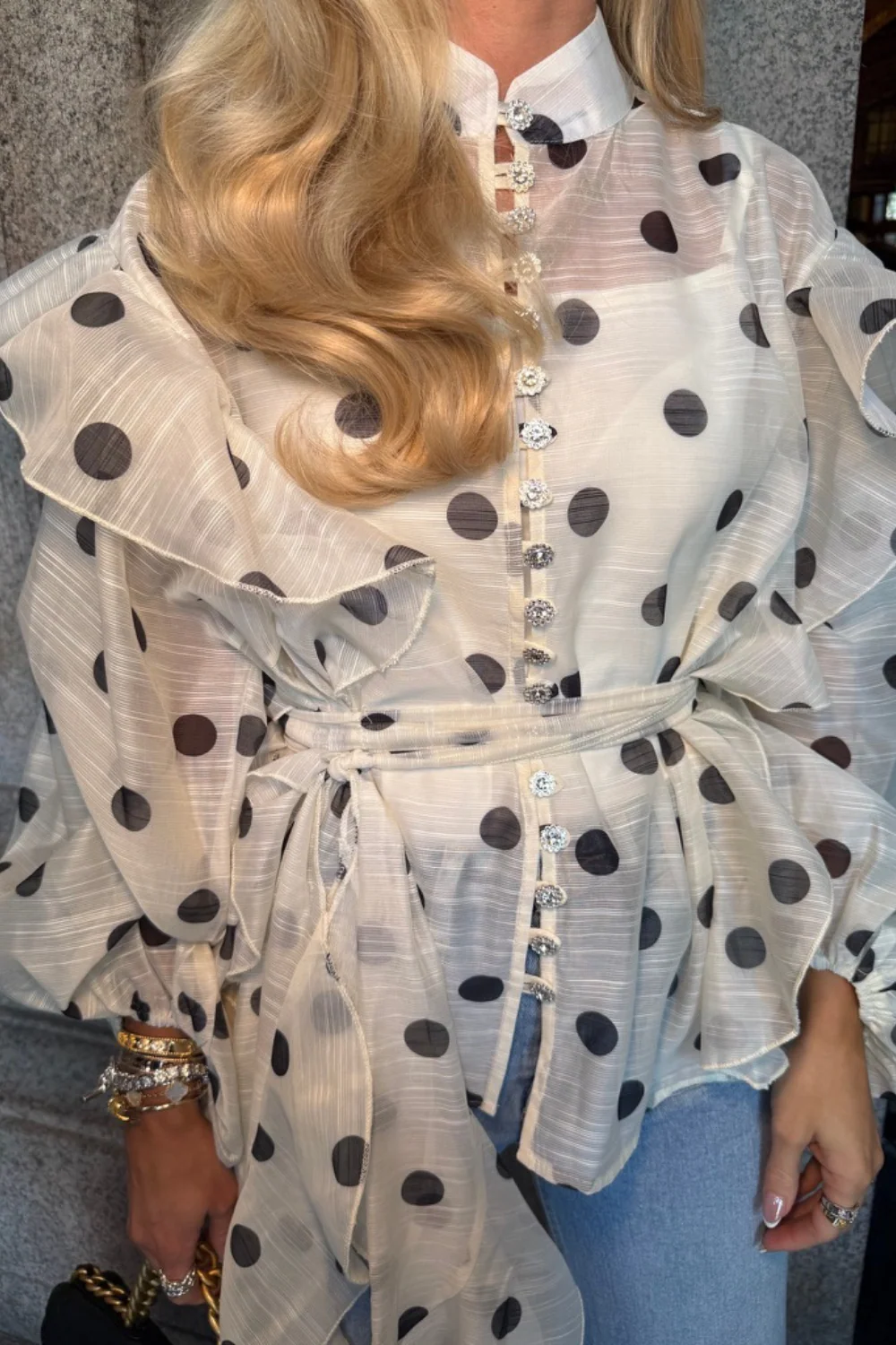 Lottie beige polka dot sheer blouse - Image 3