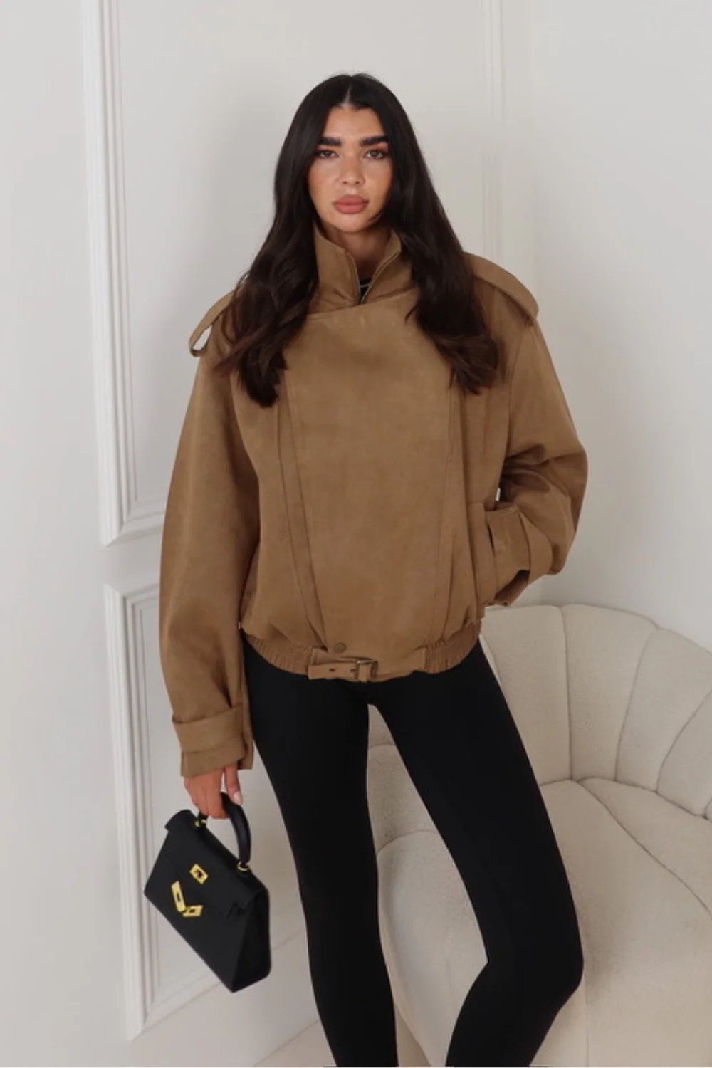 LOUIS CAMEL FAUX SUEDE BOMBER JACKET - Image 2