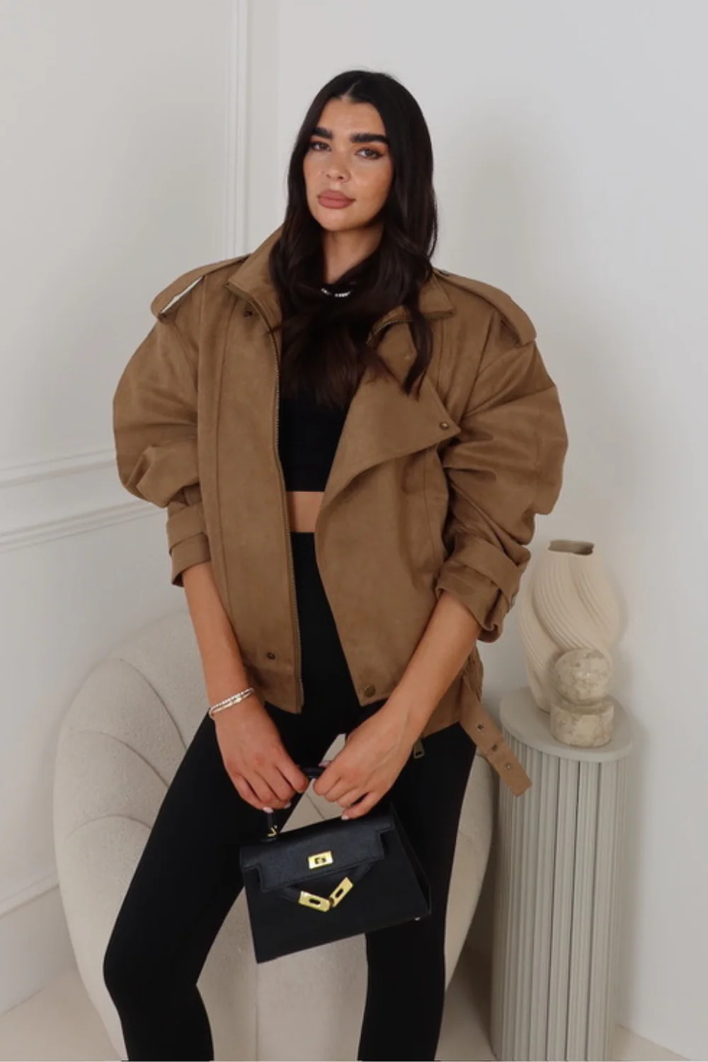 LOUIS CAMEL FAUX SUEDE BOMBER JACKET - Image 3