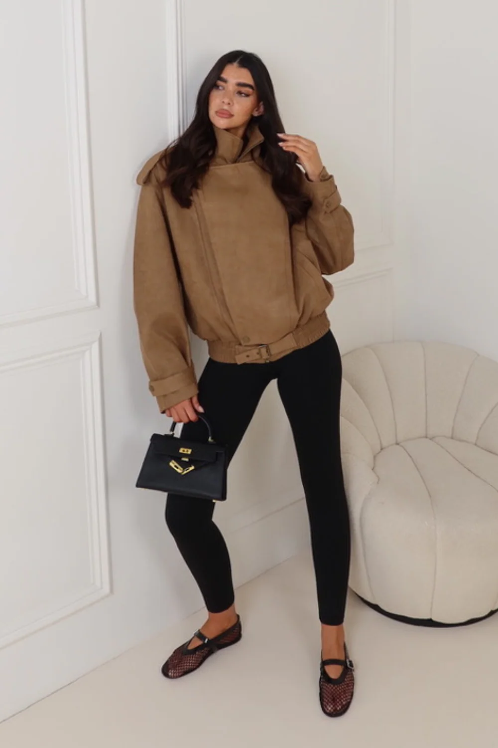 LOUIS CAMEL FAUX SUEDE BOMBER JACKET - Image 4