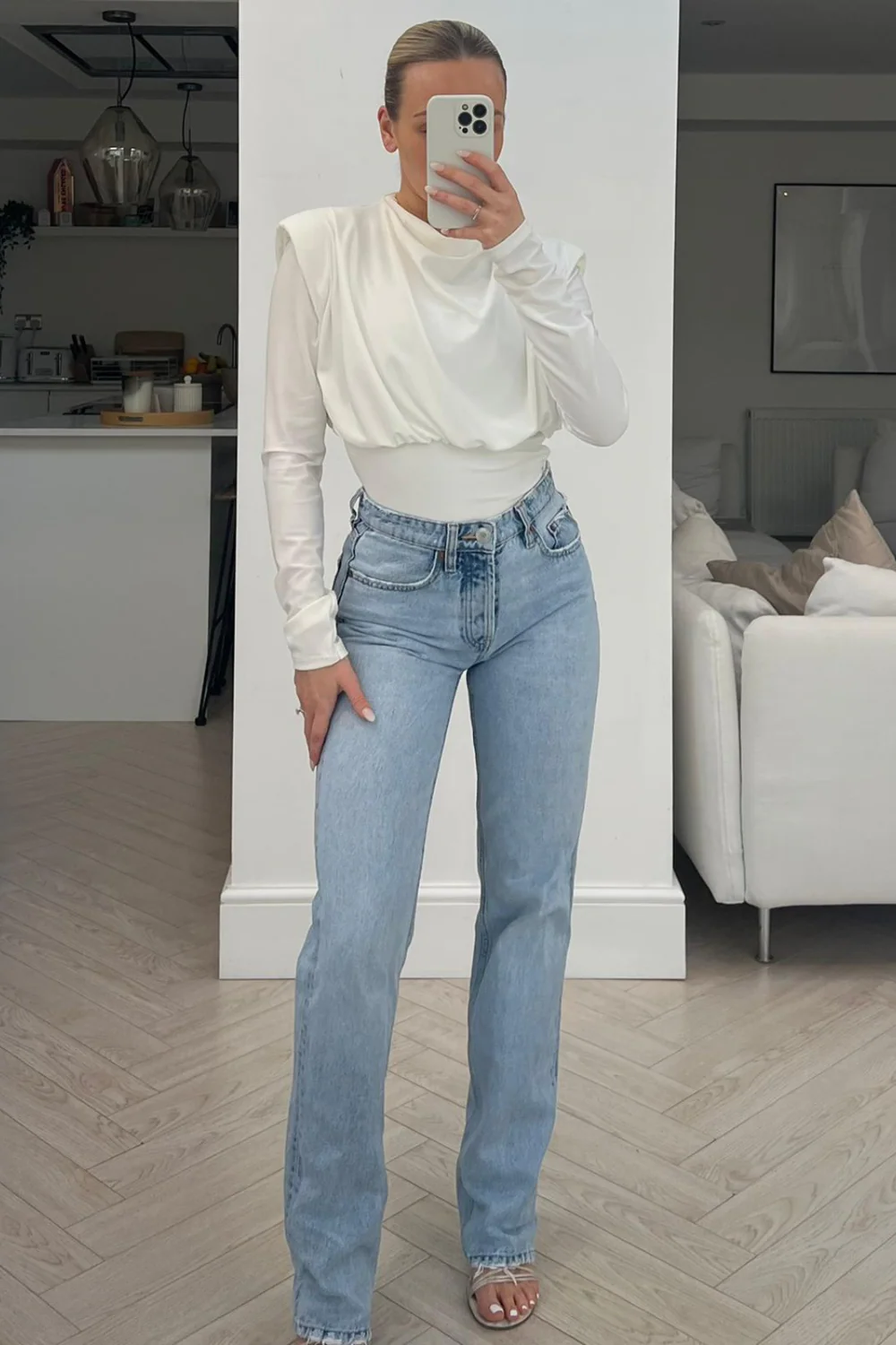 Louisa white long sleeve drape front top - Image 2