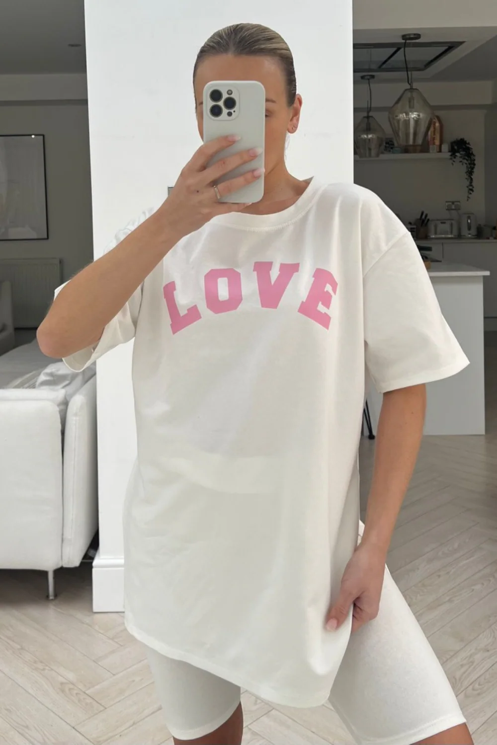 love cream & pink printed cycling short co-ord
