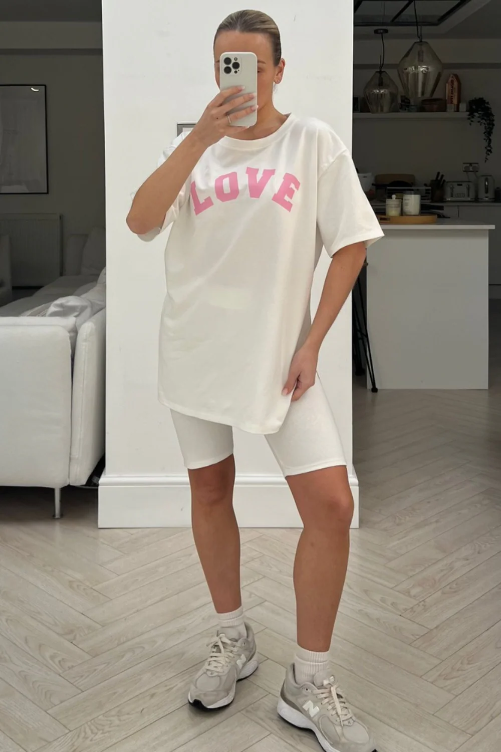 love cream & pink printed cycling short co-ord - Image 3