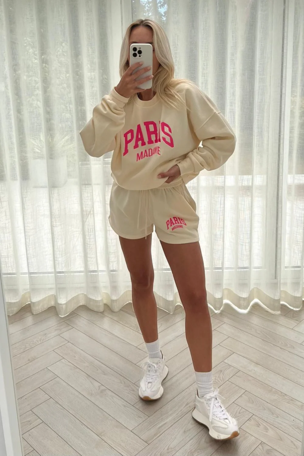 paris madame pink embroidered sweater short loungewear set - Image 2