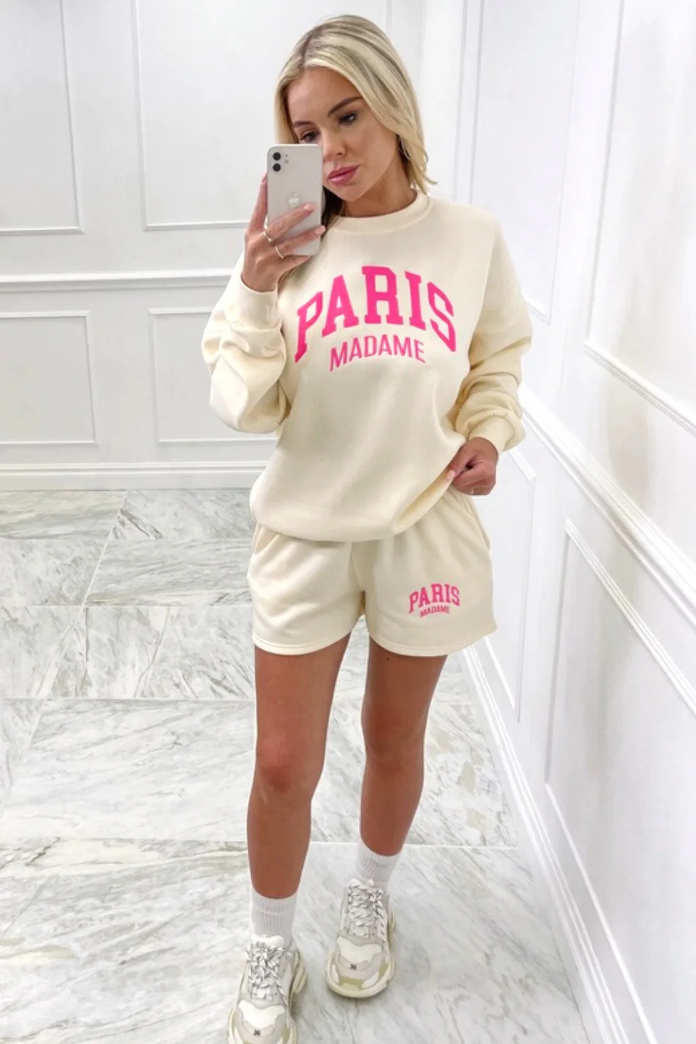paris madame pink embroidered sweater short loungewear set - Image 5