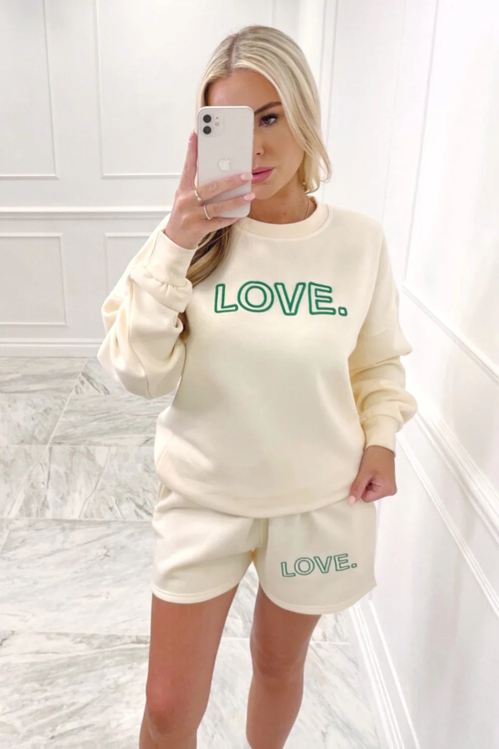 Love green & ecru embroidered sweater short loungewear set - Image 5