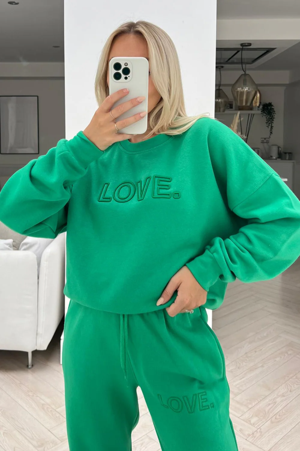 love green embroidered sweater jogger loungewear set - Image 2