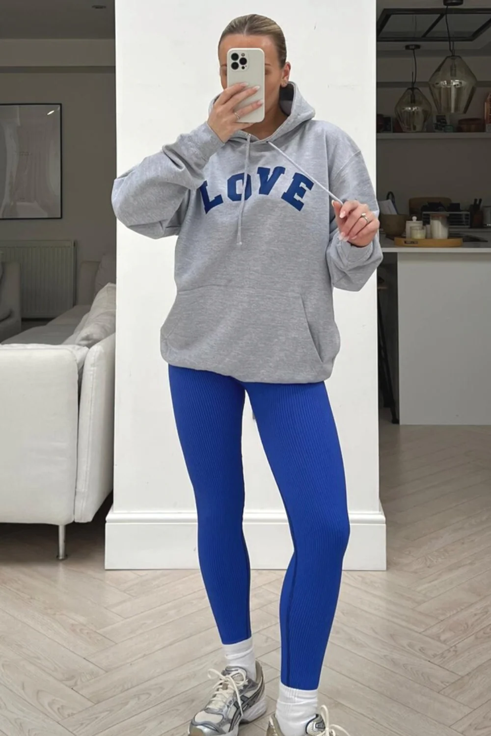 LOVE grey & blue printed drawstring hoodie - Image 2