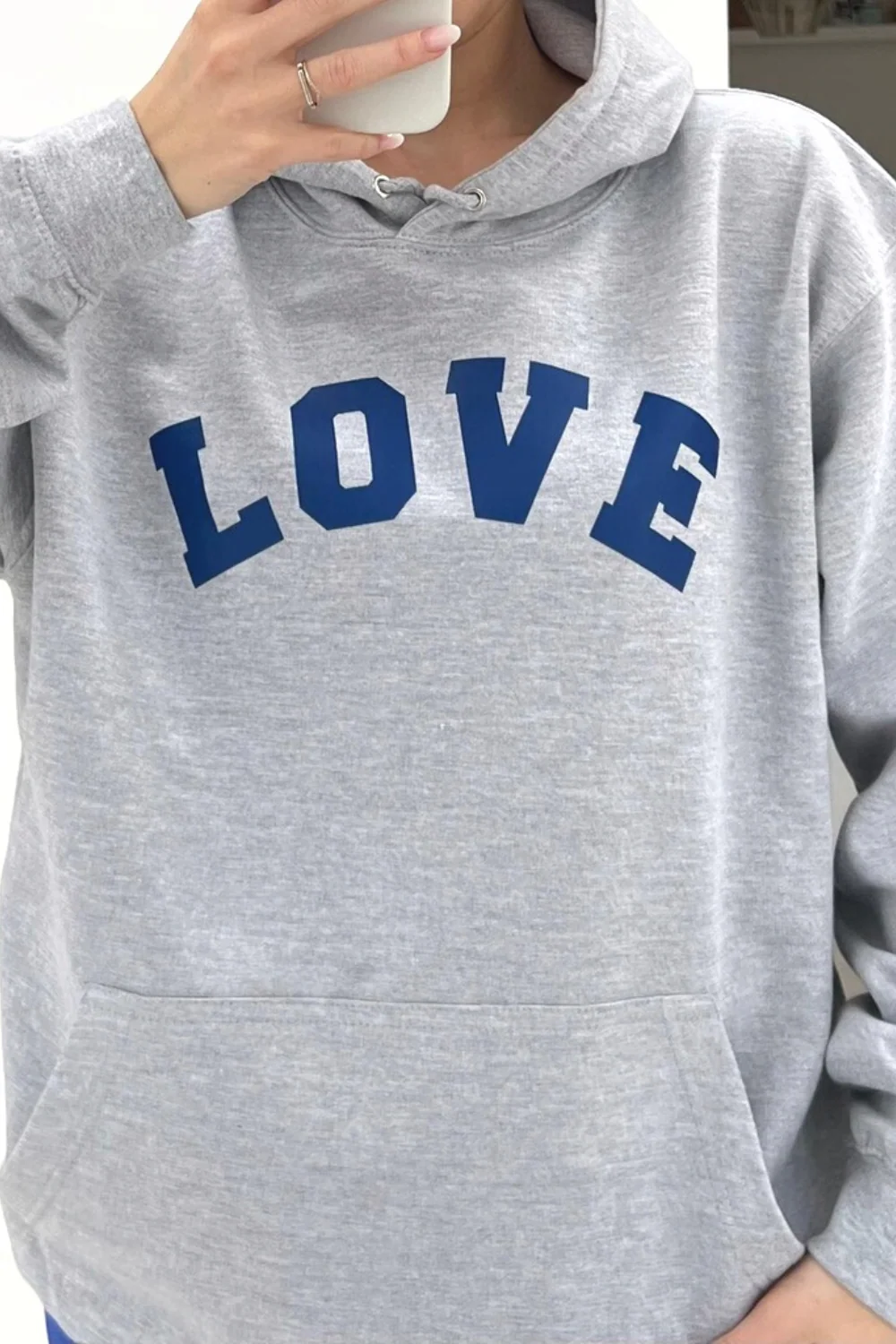 LOVE grey & blue printed drawstring hoodie - Image 3