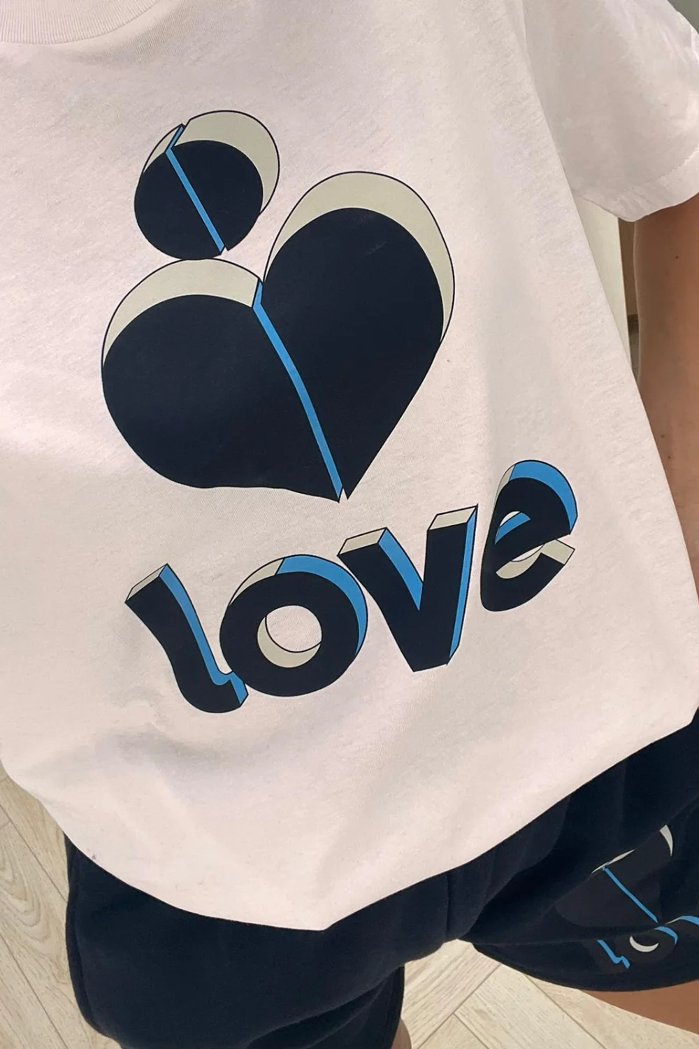 love heart blue & navy printed short tee co-ord - Image 3