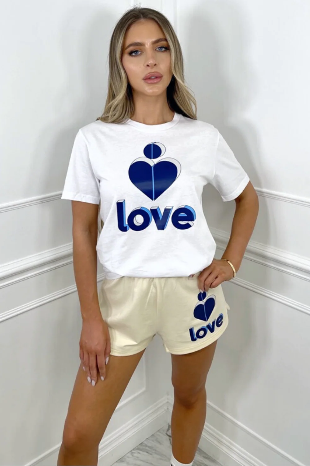 love heart blue printed short co-ord - Image 2