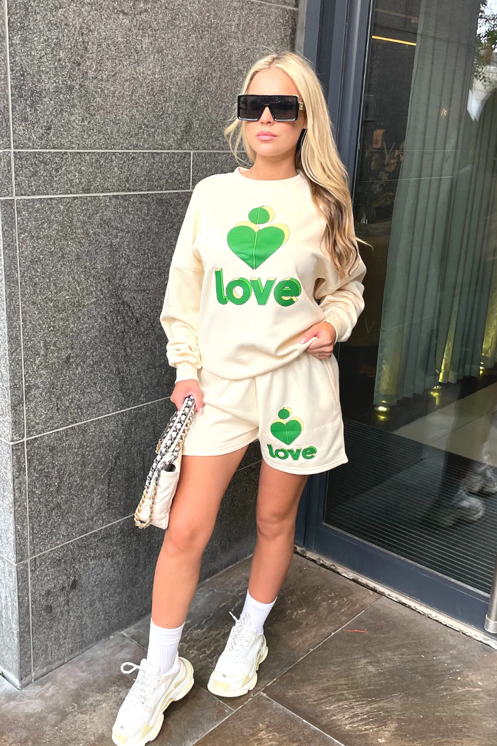 Love heart green & ecru sweater short loungewear set - Image 4