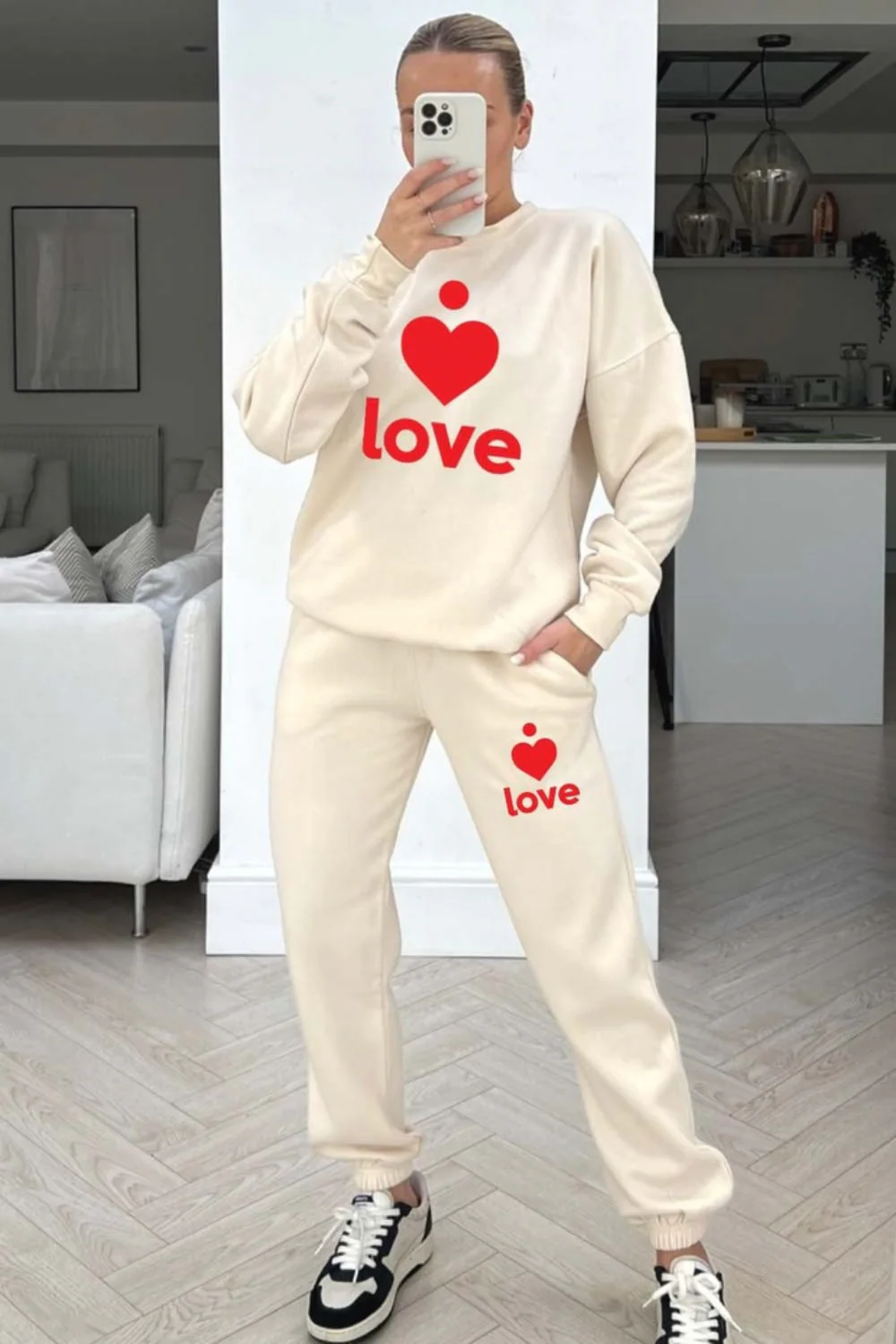 Love heart red printed sweater loungewear set - Image 3