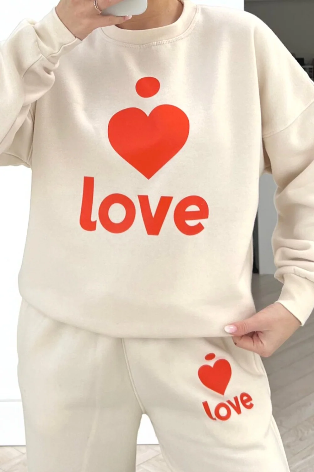 Love heart red printed sweater loungewear set - Image 4